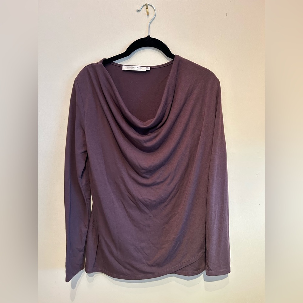 Purple Contemporaine Cowl Neck Long Sleeve Top